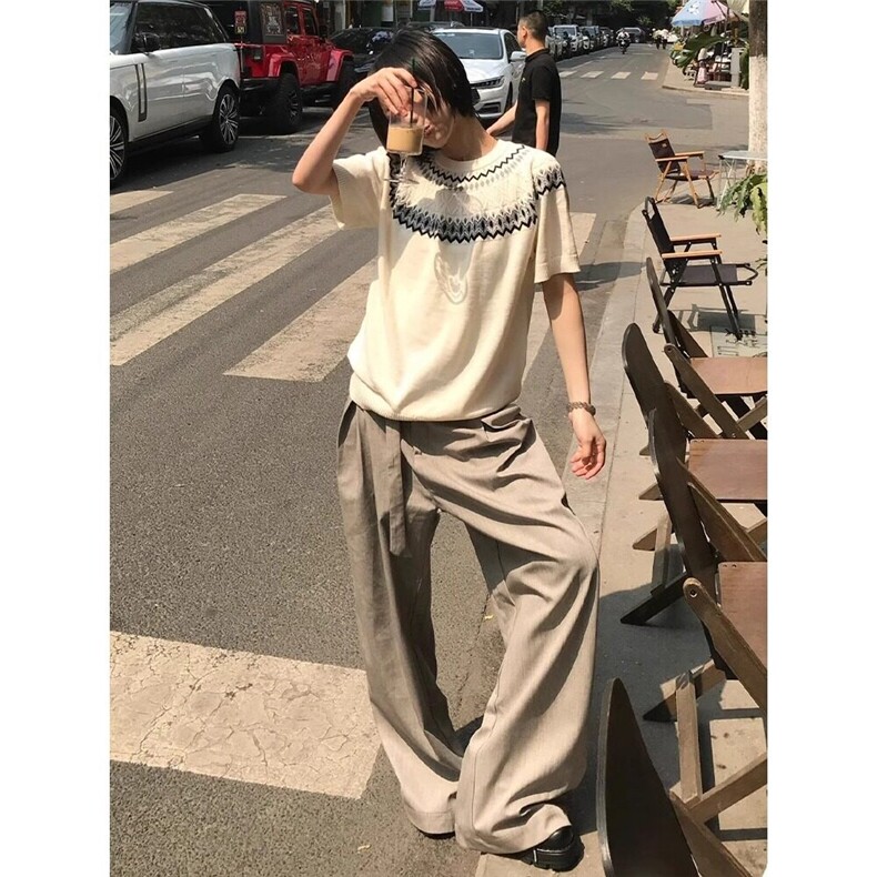 美式复古cleanfit费尔岛针织短袖男夏季绞花T恤正肩上衣LK255-P43,男装T恤,星座1008