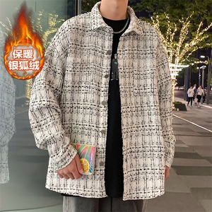 冬款oversize加绒加厚夹克男千鸟格翻领长袖外套J25025J加绒-P80图片
