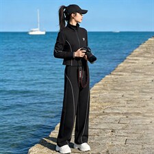 韩版休闲运动套装春季新款女时尚减龄纯色立领卫衣直筒长裤两件套,女装套装/套裙,江南
