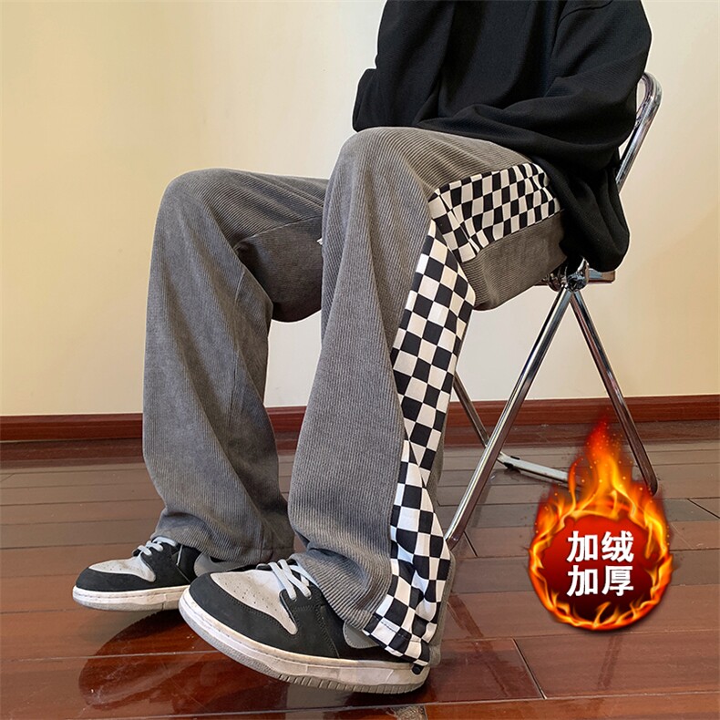 重磅欧棉绒直筒休闲裤子男宽松撞色拖地裤K812*P45加绒50控68,男装休闲裤,星座227-2
