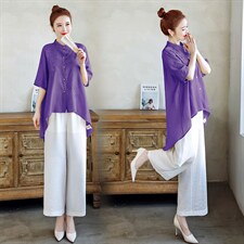 时尚气质百搭优雅2021年夏季宽松阔腿裤两件套，女装套装/套裙，众宇琦