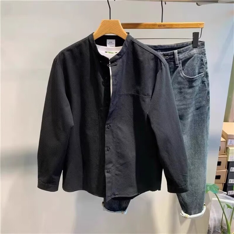 WE1577-P472025春季新款潮流时尚宽松百搭新中式盘扣衬衫,男装衬衫,电商B323A