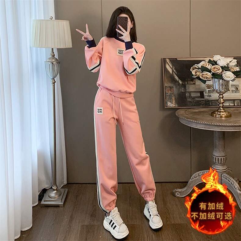 女秋冬新款洋气显瘦撞色休闲卫裤两件套，女装套装/套裙，江南