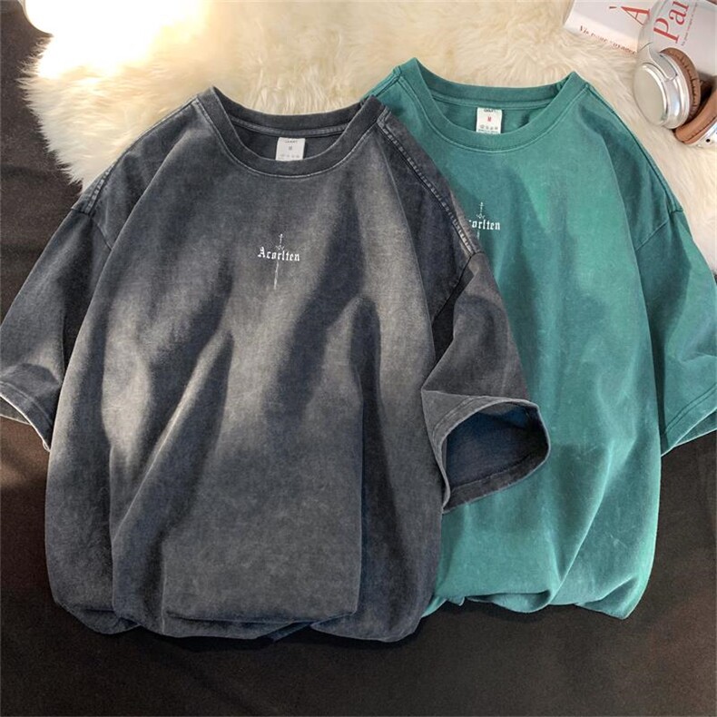 港风美式夏季复古T恤简约男装情侣半袖宽松B225-T9346-X55-40，男装T恤，电商B225