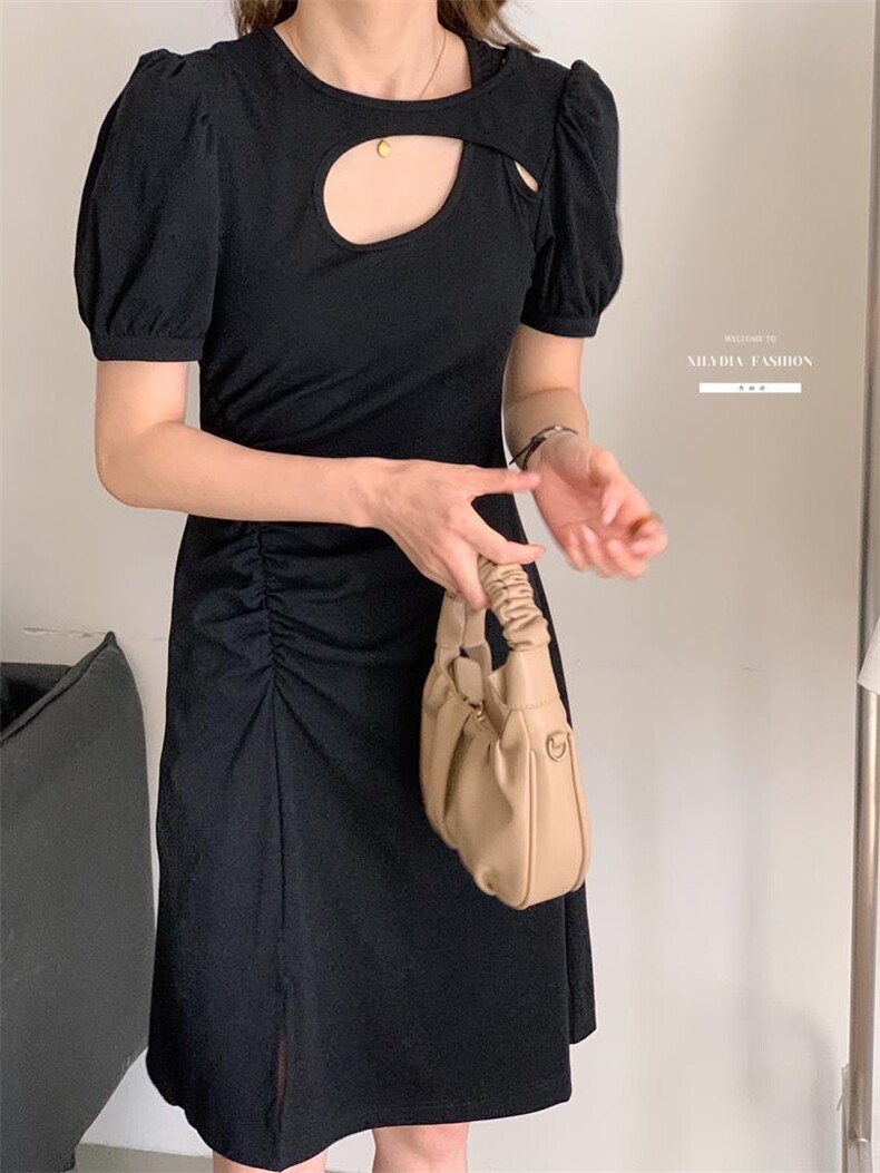 香丽迪2022年夏季新款拼接连衣裙女针织短袖圆领修身高腰,女装连衣裙,香丽迪1