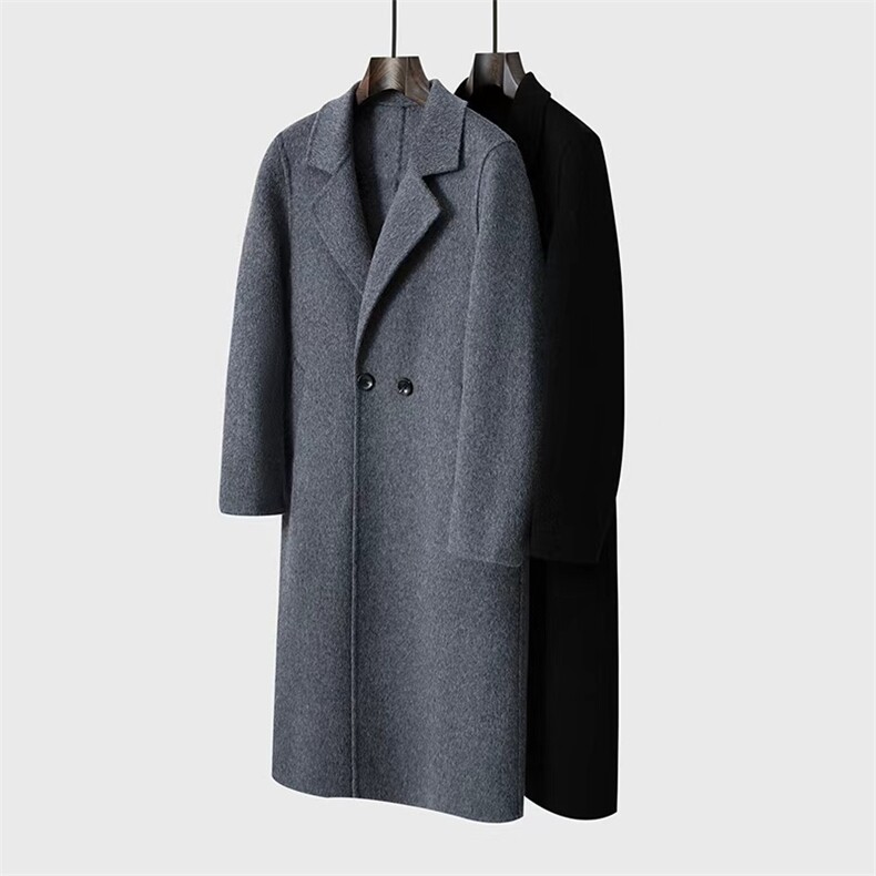 2025年秋季时尚百搭中长款休闲通勤大衣外套，女装双面呢大衣，豪顺羊绒