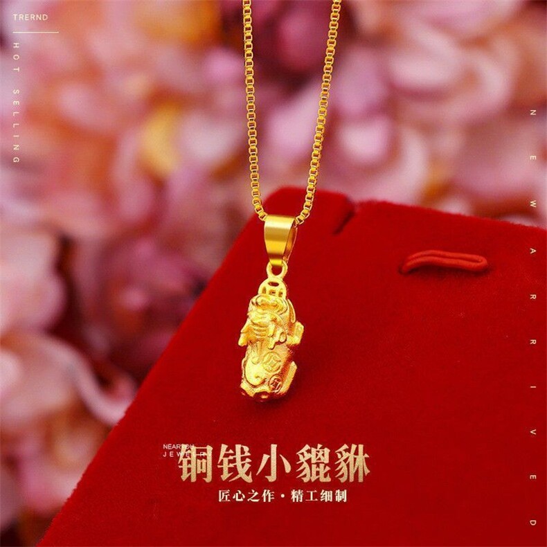 铜钱小貔貅爱心萌龙.龙珠项链,饰品项链,一品绒源