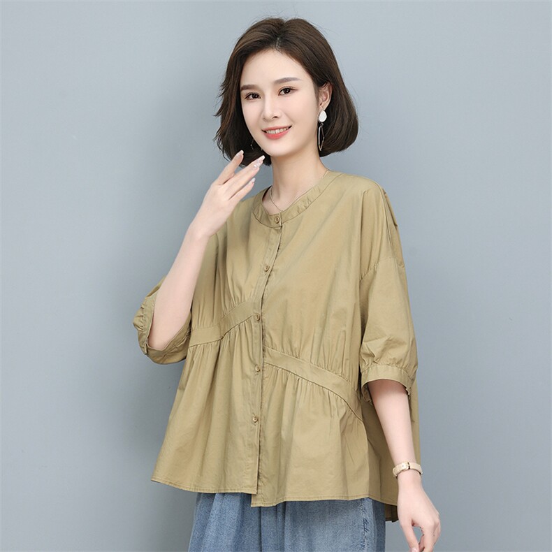 时尚拼接短袖衬衫女夏季新款宽松显瘦百搭上衣气质简约休闲衬衣,女装衬衫,叶笙衣