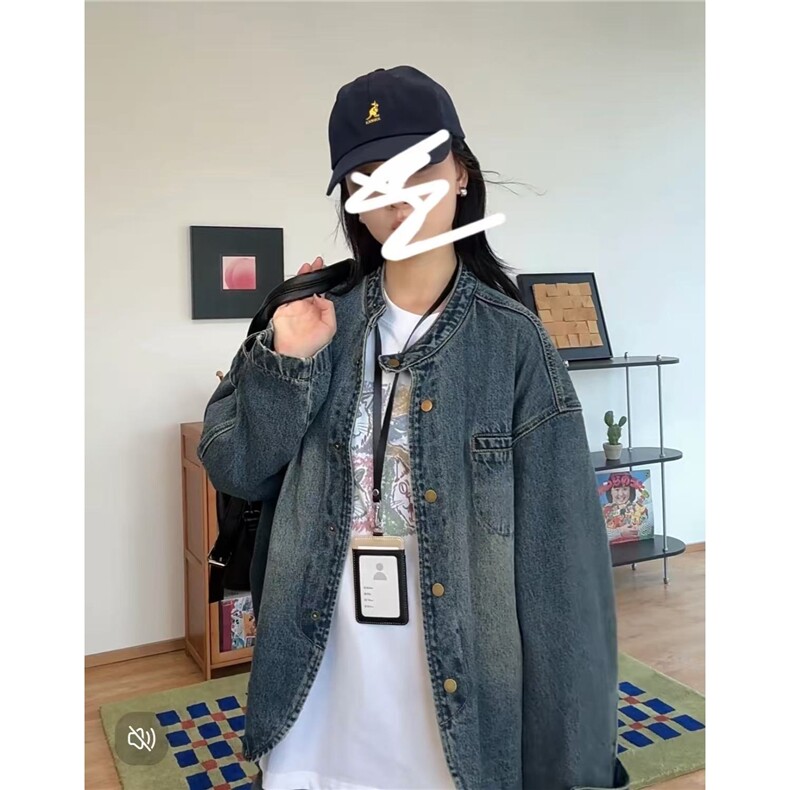 网图美式复古街头系列立领宽松牛仔外套男百搭上衣,男装夹克,星座813-3