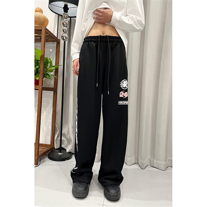 美式嘻哈藏青色运动休闲卫裤男女爵士高腰直筒裤25XK67218特批45图片