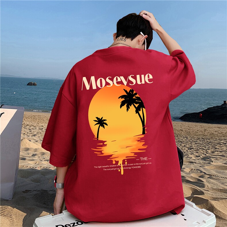 酒红色重磅夏季纯棉短袖T恤男大码体恤A430-1-WT228,男装T恤,电商A426-1(原A430-1)