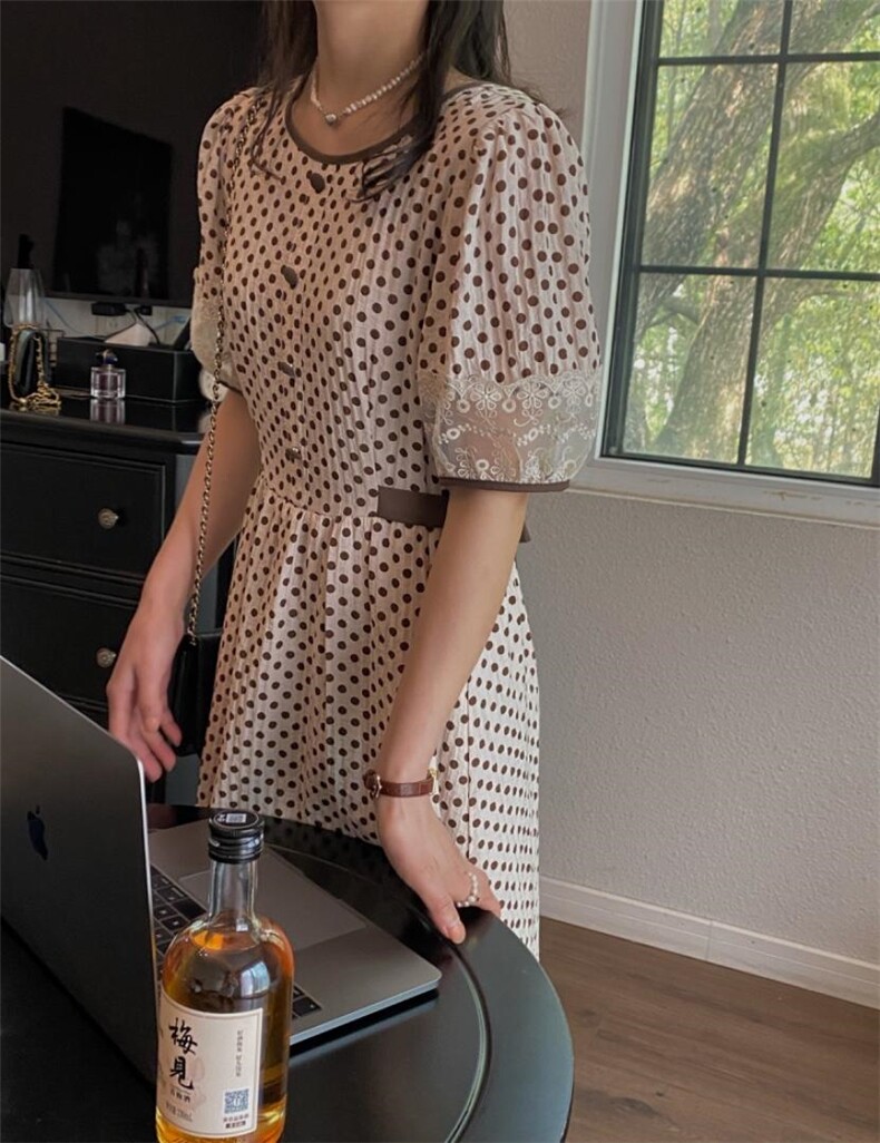 夏装新款波点连衣裙两色，女装连衣裙，咔柠