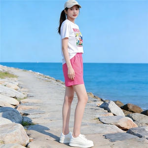 韩系炸街休闲运动套装女夏新款圆领短袖卡通上衣宽松短裤两件套潮图片