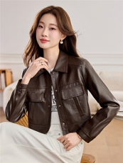 【春季女装新款】2026大量现货春季时尚立领宽松皮衣外套，女装皮衣，缘衣格