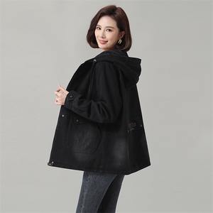 牛仔加绒加厚外套女短款棉袄2023冬季新款派克服妈妈保暖棉衣棉服图片