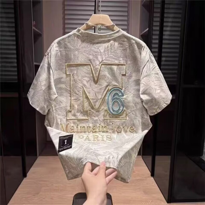 欧洲站男生夏季短袖重磅T恤衫宽松扎染刺绣潮牌t恤男半袖oversize,男装T恤,电商B212（原钱塘6029）