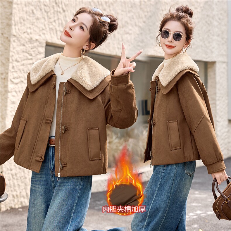 2025年冬季新款时尚潮流舒适柔和皮毛一体棉外套，女装棉衣/棉服，心心服饰