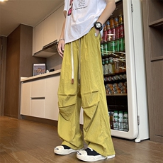 高品质夏款男冰丝速干裤褶皱拼接抽绳束脚休闲长裤h614P45，男装休闲裤，星座1013-1