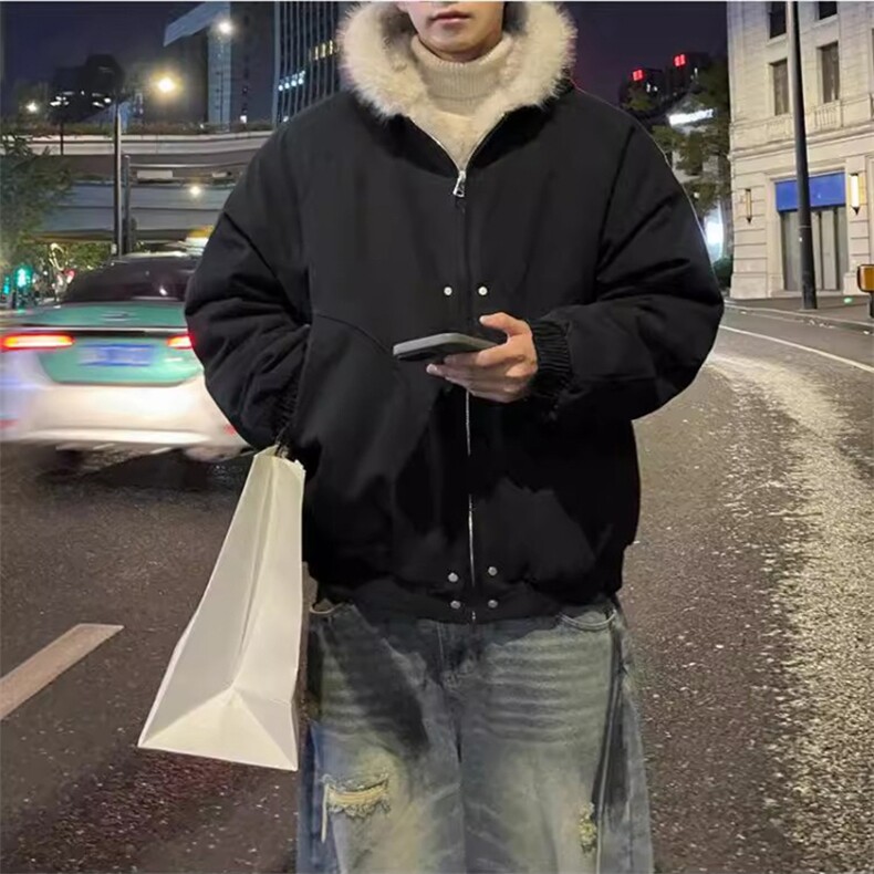 现货高品质美式高街冬季重磅硬挺短款座山雕毛领棉衣男女加厚外套,男装棉衣,电商A486-1