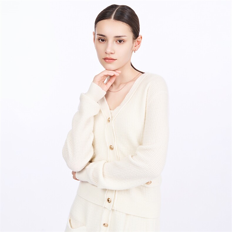 羊绒开衫羊绒女V领宽松短款显瘦针织开衫毛衣外套,女装羊绒衫,星纬羊绒