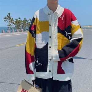 美式街头设计感圆领毛衣男慵懒风休闲针织衫M32P53图片