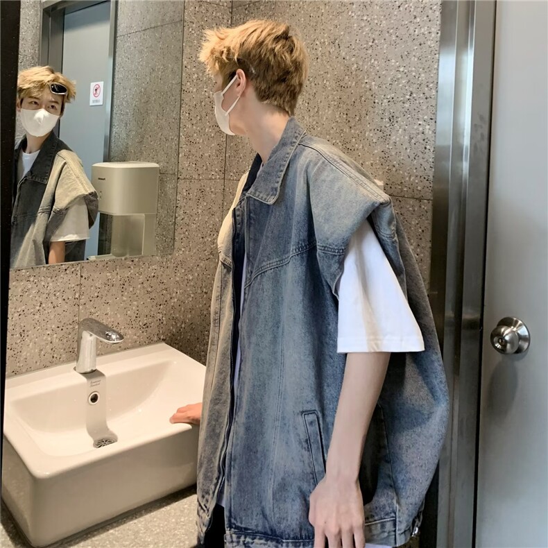 牛仔马甲男2024新款潮牌破洞拉链机车夹克坎肩无袖背心外套,男装背心/马甲,星座716-2
