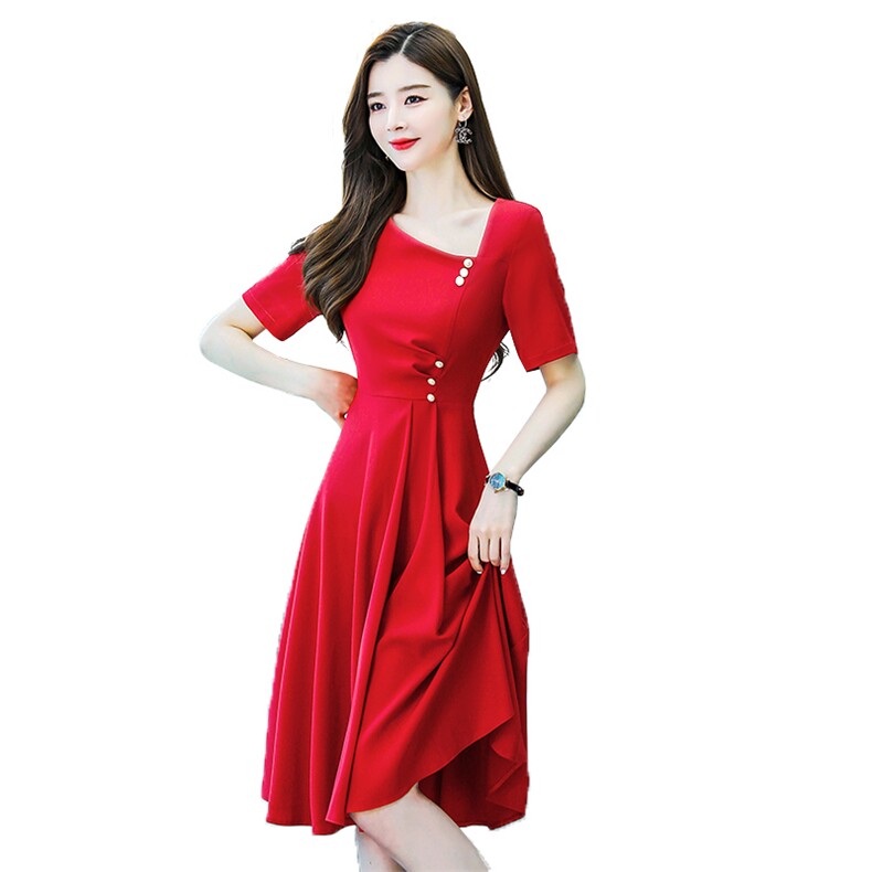 气质连衣裙中长款2024女装夏季收腰显瘦法式减龄雪纺裙子,女装连衣裙,丽美静依