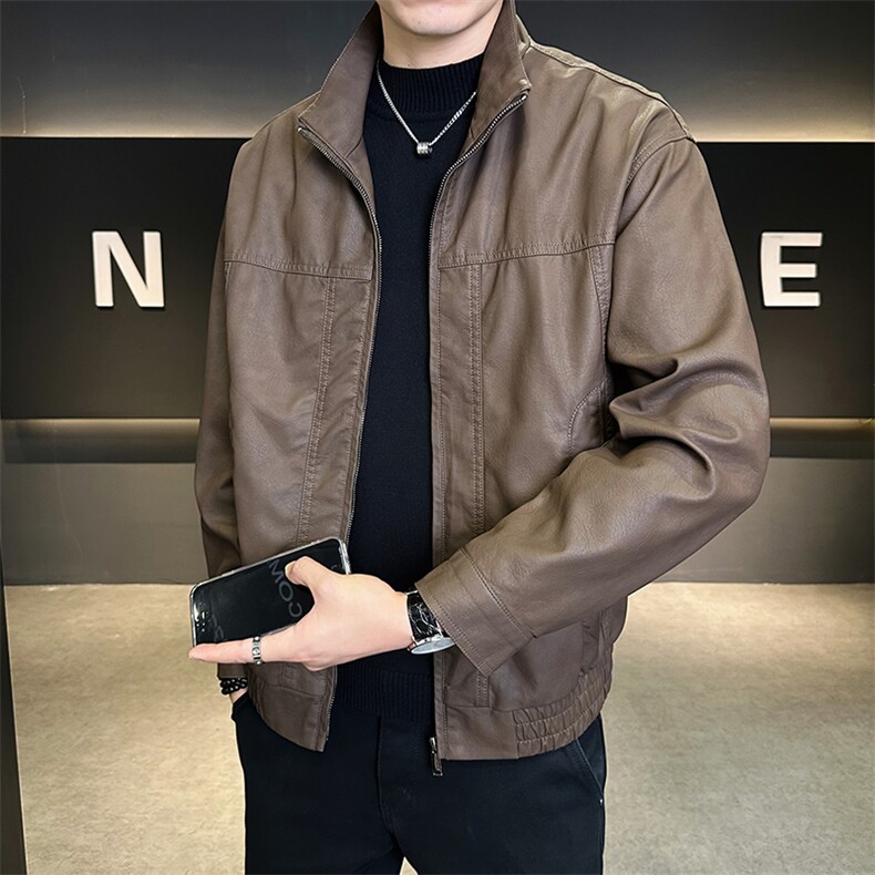 店主风皮衣男时尚2025秋款纯色皮夹克外套上衣男B317/5821/P135图片