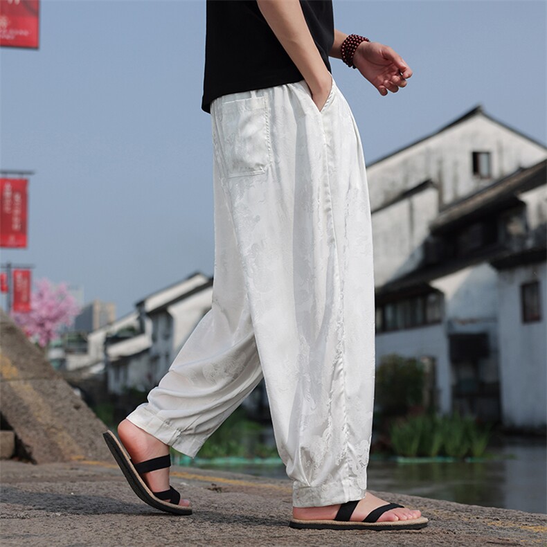 男士时尚冰丝透气裤子风2025春夏阔腿直筒裤2411-P55,男装休闲裤,电商A008