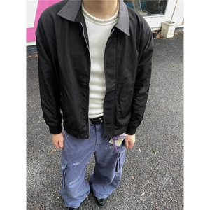 千鸟格拼接短款外套男秋季翻领棒球服正肩飞行夹克BJK1033图片