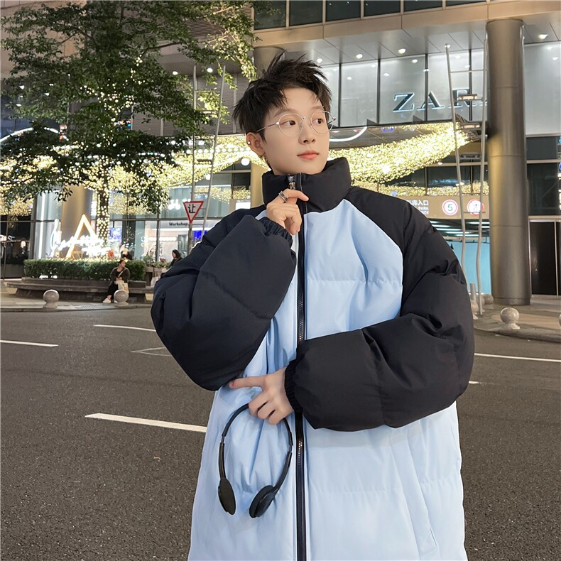 88拼接色棉衣拉链撞色棉袄男女生情侣立领A177-M718-P48，男装棉衣，电商A177
