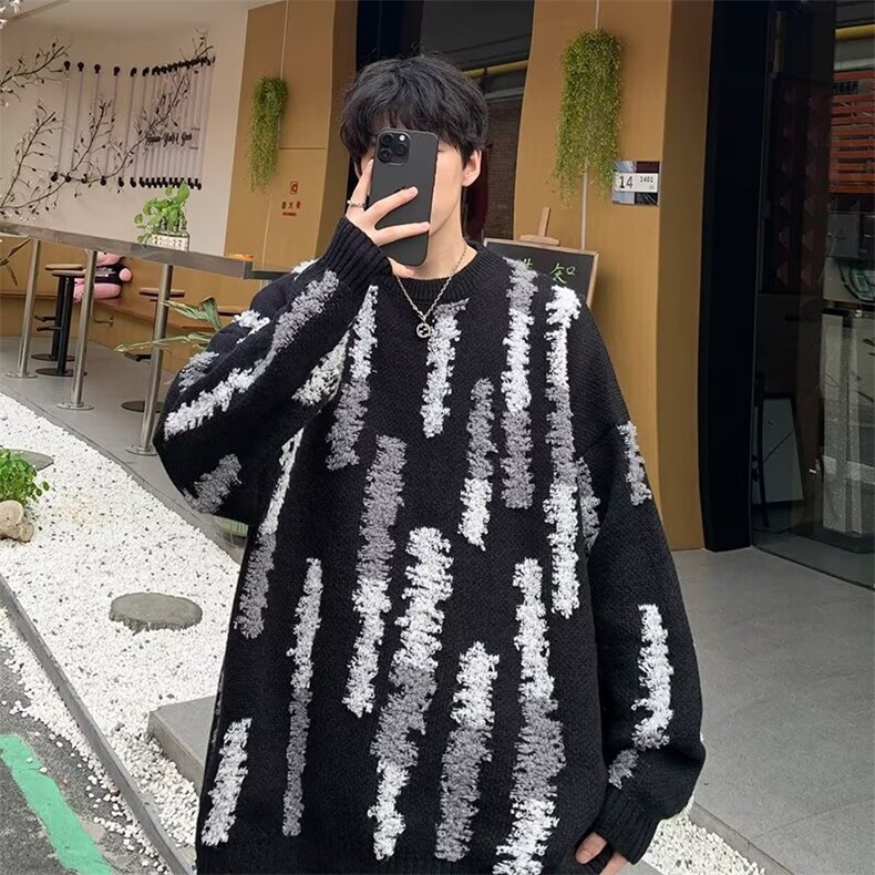 韩系秋冬新款潮牌街头撞色毛线针织衫圆领百搭毛衣男情侣7107/P50,男装针织衫/毛衣,星座506