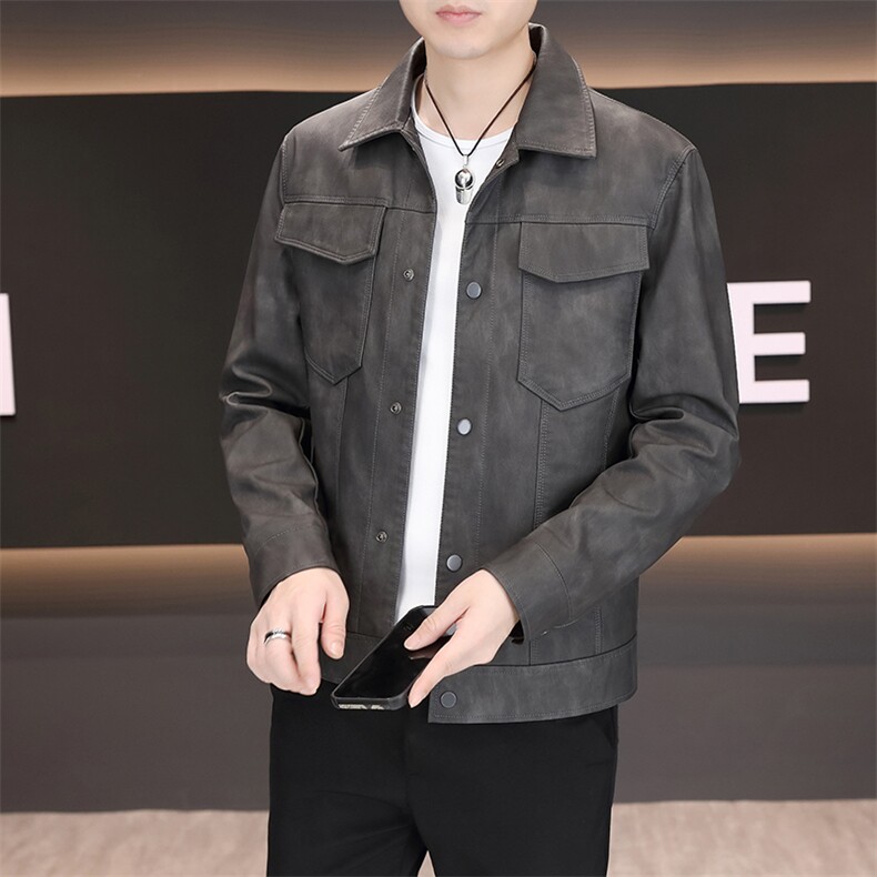 秋季新款男士翻领轻奢简约时尚百搭休闲夹克外套上衣9803P140图片
