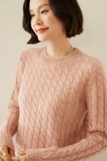 加厚彩点纱纯山羊绒衫女圆领毛衣秋冬扭花套头百搭针织打底衫，女装羊绒衫，纳丰羊绒