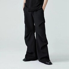 美式小众西裤男褶皱拖地微喇休闲裤高级感宽松直筒垂感阔脚裤，男装西裤，星座218-8
