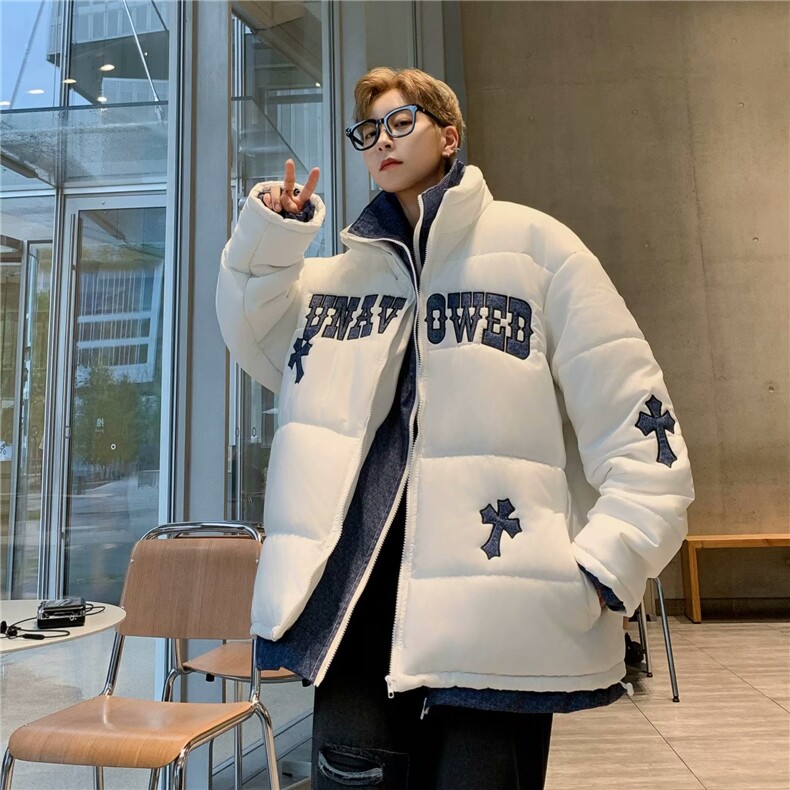 美式字母印花棉服男冬季加厚宽松棉衣潮牌ins港风面包服MF008-P95,男装棉衣,星座412-3
