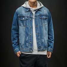 男士牛仔外套秋季潮流韩版工装夹克男潮牌日系牛仔衣8195，男装夹克，电商A318
