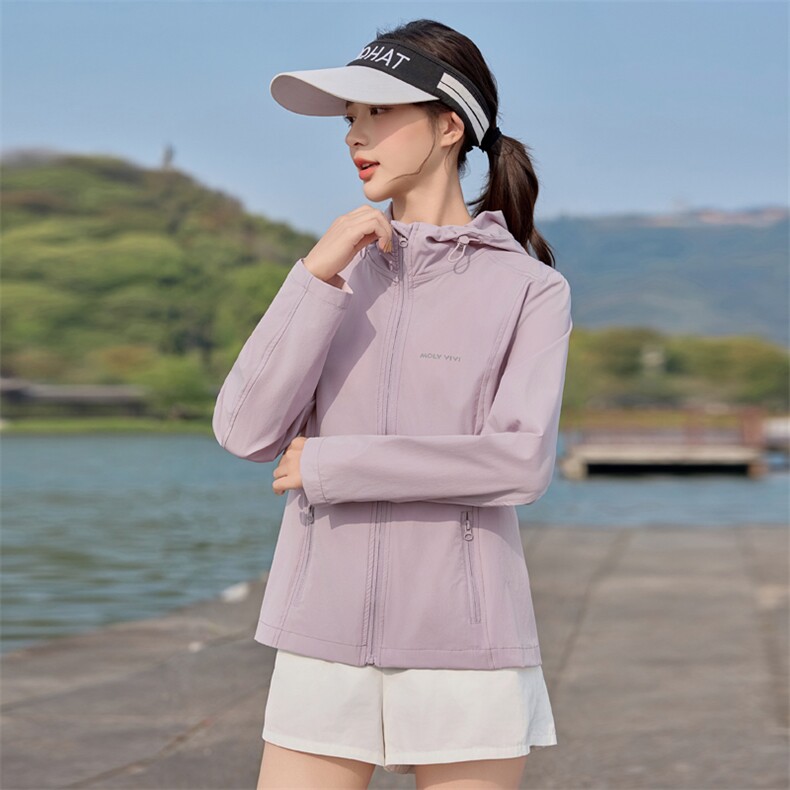 时尚连帽四面弹防晒衣女2025夏季新款修身轻薄速干透气防晒服外套,女装防晒衣,悦祺