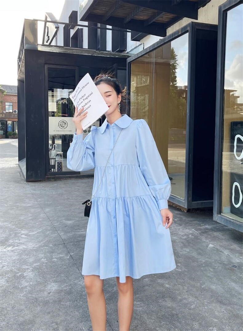 小翻领宽松衬衫裙配包包，女装衬衫，Balance Studio