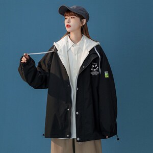 ！春装新款韩版爱心创意时尚潮流假两件连帽夹克G375 P65控88图片