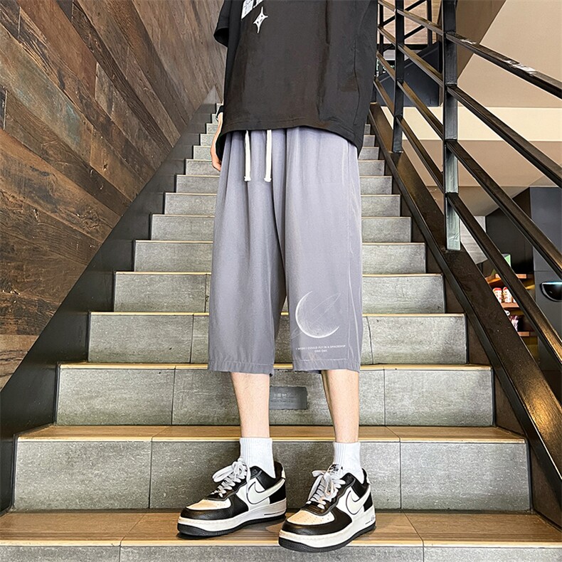 QK72246-P25冰丝七分裤男大码速干短裤男五分裤港风风格,男装休闲裤,电商A040
