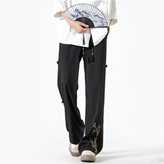 新中式国风竹子刺绣冰丝裤子男2024新款春季国潮宽松直筒休闲长裤，男装休闲裤，电商B315