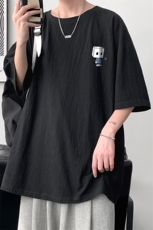 YT26400-P30亚麻短袖t恤男大码五分袖男宽松七分袖大皂风模特，男装T恤，电商A040