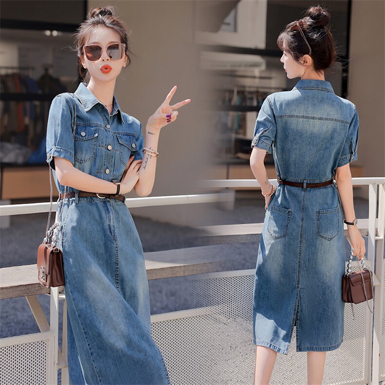 天丝牛仔连衣裙女薄款2025年夏季新款法式时尚气质别致独特显瘦潮，女装连衣裙，意芙
