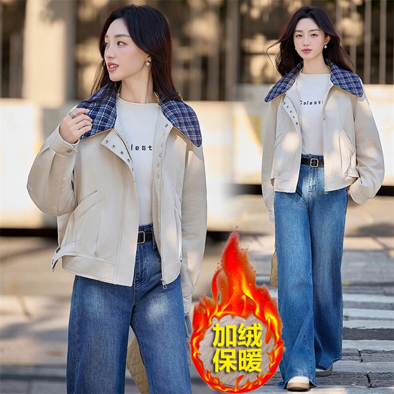 现货秒发2025冬装新款格纹加厚韩版休闲保暖棉衣外套棉服学院风,女装棉衣/棉服,星宇服饰