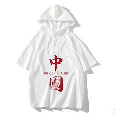 LD54198-P45连帽短袖t恤男大码胖子带帽五分袖中袖，男装T恤，电商A040