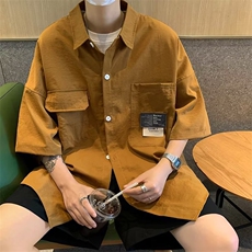 短袖衬衫男夏季潮牌日系宽松潮流衬衣冰丝衬衫P35，男装衬衫，星座1116-2
