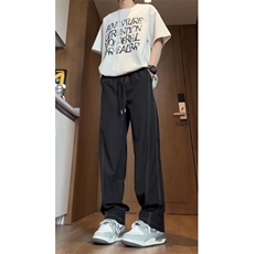 黑色垂感阔腿裤夏季薄款凉感冰丝裤子男设计感弯刀裤310A-510-P20，男装休闲裤，四季星座310A
