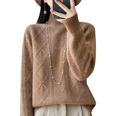 休闲/淑女纯毛七针加厚半高菱形2024年秋季羊毛衫女，女装羊毛衫，大美人高端店