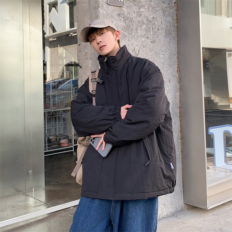 冬季潮牌日系纯色简约加绒加厚保暖防寒休闲棉服外套MY9079-P100,男装棉衣,电商A128